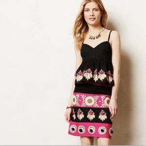 Anthropologie Leifsdottir Embroidered Pom Pom Catrina knee length skirt size 6